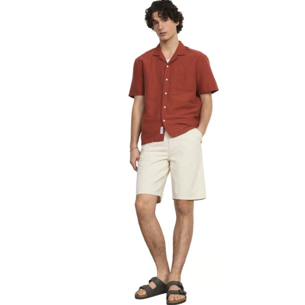 Frank And Oak Camp Collar Shirt XL Rust Textured Organic Cotton NWT